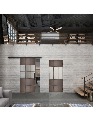 Glasschiebetür BLACK-LINE Loft Rosteisen Genietet 31 Blickdicht