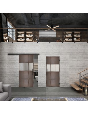 Glasschiebetür BLACK-LINE Loft Rosteisen Genietet 32 Blickdicht