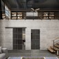 Glasschiebetür BLACK-LINE Loft Rosteisen Genietet 06 Auf Grauglas