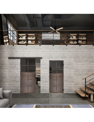 Glasschiebetür BLACK-LINE Loft Rosteisen Genietet 17 Auf Grauglas