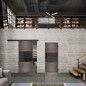 Glasschiebetür BLACK-LINE Loft Rosteisen Genietet 27 Auf Grauglas Glasschiebetür BLACK-LINE Loft Rosteisen Genietet 27 Auf Grauglas
