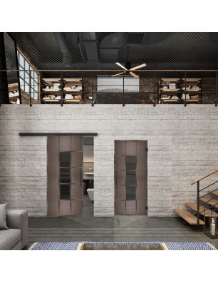 Glasschiebetür BLACK-LINE Loft Rosteisen Genietet 34 Auf Grauglas