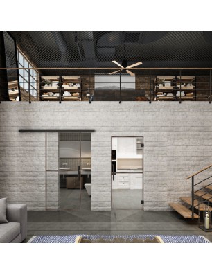 Glasschiebetür BLACK-LINE Loft Rosteisen Genietet 04 Auf Klarglas
