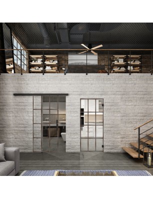 Glasschiebetür BLACK-LINE Loft Rosteisen Genietet 10 Auf Klarglas