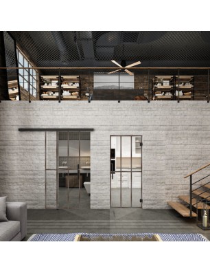 Glasschiebetür BLACK-LINE Loft Rosteisen Genietet 12 Auf Klarglas