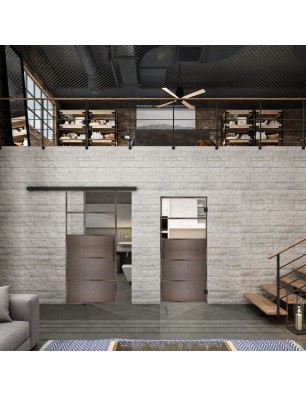 Glasschiebetür BLACK-LINE Loft Rosteisen Genietet 13 Auf Klarglas