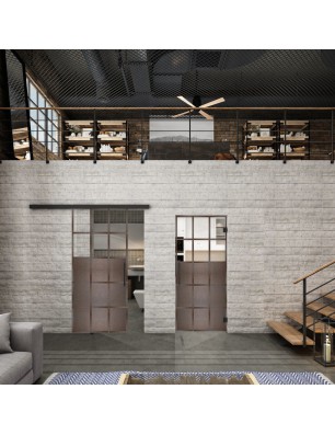 Glasschiebetür BLACK-LINE Loft Rosteisen Genietet 21 Auf Klarglas