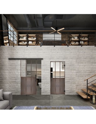 Glasschiebetür BLACK-LINE Loft Rosteisen Genietet 24 Auf Klarglas