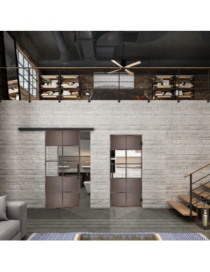 Glasschiebetür BLACK-LINE Loft Rosteisen Genietet 28 Auf Klarglas
