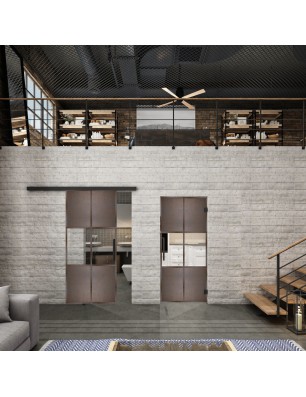 Glasschiebetür BLACK-LINE Loft Rosteisen Genietet 30 Auf Klarglas