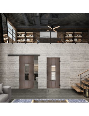 Glasschiebetür BLACK-LINE Loft Rosteisen Genietet 35 Auf Klarglas