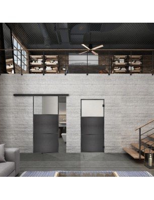 Glasschiebetür BLACK-LINE Loft Schwarzeisen Genietet 15 Blickdicht