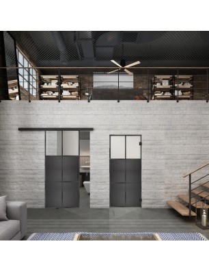 Glasschiebetür BLACK-LINE Loft Schwarzeisen Genietet 19 Blickdicht