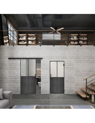 Glasschiebetür BLACK-LINE Loft Schwarzeisen Genietet 20 Blickdicht