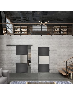 Glasschiebetür BLACK-LINE Loft Schwarzeisen Genietet 27 Blickdicht