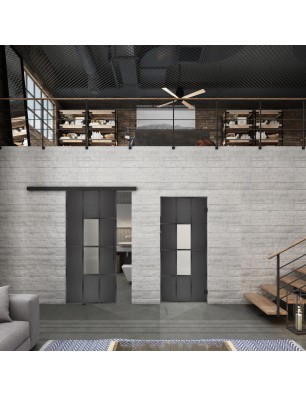 Glasschiebetür BLACK-LINE Loft Schwarzeisen Genietet 35 Blickdicht