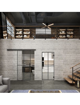 Glasschiebetür BLACK-LINE Loft Schwarzeisen Genietet 08 Auf Klarglas