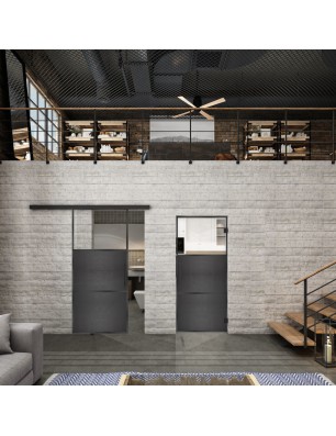 Glasschiebetür BLACK-LINE Loft Schwarzeisen Genietet 15 Auf Klarglas