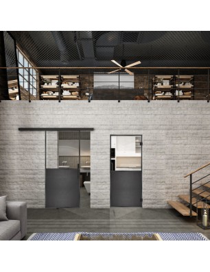 Glasschiebetür BLACK-LINE Loft Schwarzeisen Genietet 16 Auf Klarglas