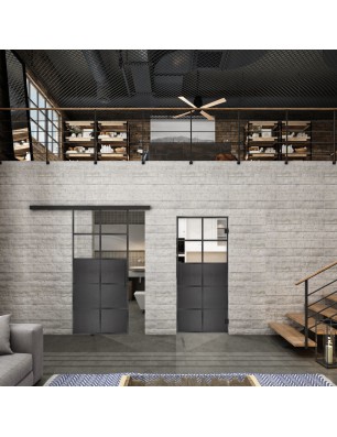Glasschiebetür BLACK-LINE Loft Schwarzeisen Genietet 17 Auf Klarglas