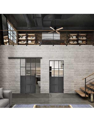 Glasschiebetür BLACK-LINE Loft Schwarzeisen Genietet 22 Auf Klarglas