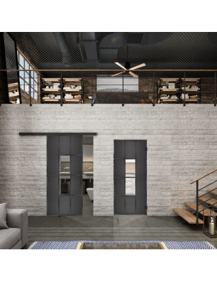 Glasschiebetür BLACK-LINE Loft Schwarzeisen Genietet 35 Auf Klarglas