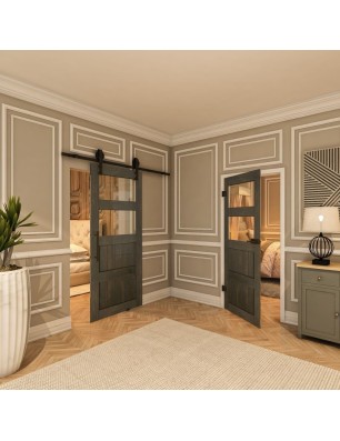 Ganzglastür - Country Schwarz gebeizt Model 33