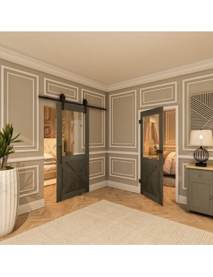 Ganzglastür - Country Schwarz gebeizt Model 52