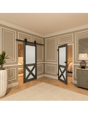 Ganzglastür - Country Schwarz gebeizt Model 53