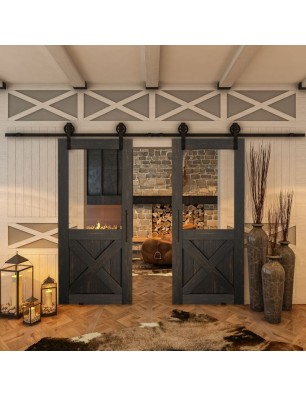 Glasschiebetür BARN-LINE - Country Schwarz gebeizt Model 52