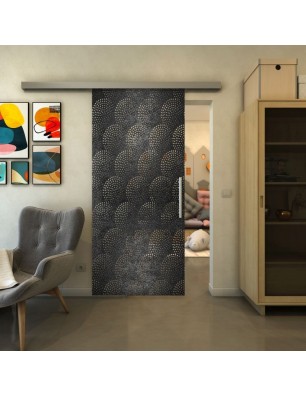 Glasschiebetür SLIM-LINE - Fineprint Model 029 Schwarz auf Klarglas
