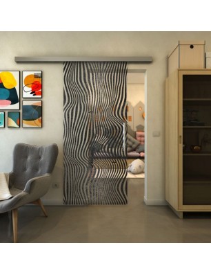 Glasschiebetür SLIM-LINE - Fineprint Model 041 Schwarz auf Klarglas