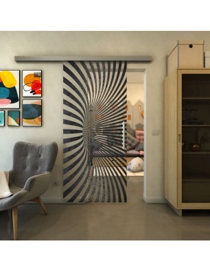 Glasschiebetür SLIM-LINE - Fineprint Model 043 Schwarz auf Klarglas