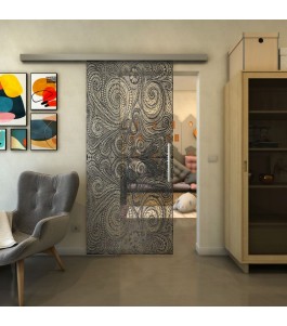 Glasschiebetür SLIM-LINE - Fineprint Model 055 Schwarz auf Klarglas