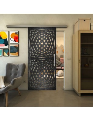 Glasschiebetür SLIM-LINE - Fineprint Model 071 Schwarz auf Klarglas