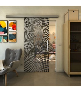 Glasschiebetür SLIM-LINE - Fineprint Model 075 Schwarz auf Klarglas