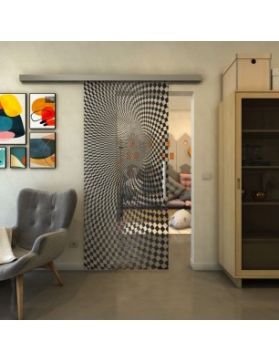 Glasschiebetür SLIM-LINE - Fineprint Model 075 Schwarz auf Klarglas