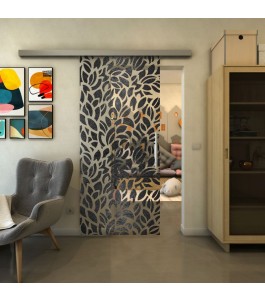 Glasschiebetür SLIM-LINE - Fineprint Model 093 Schwarz auf Klarglas