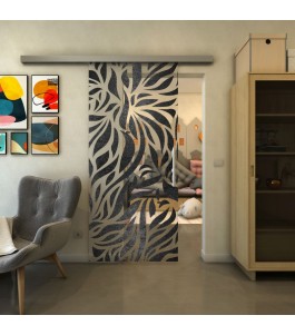 Glasschiebetür SLIM-LINE - Fineprint Model 096 Schwarz auf Klarglas