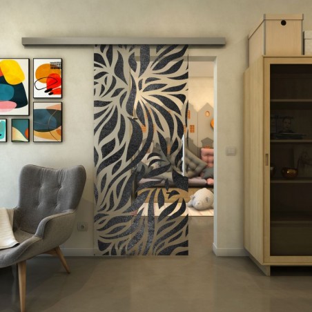 Glasschiebetür SLIM-LINE - Fineprint Model 096 Schwarz auf Klarglas