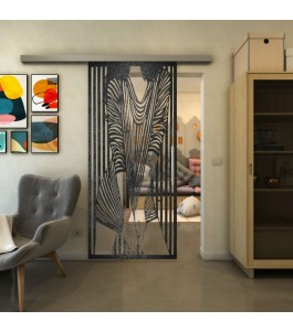 Glasschiebetür SLIM-LINE - Fineprint Model 097 Schwarz auf Klarglas