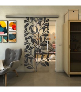 Glasschiebetür SLIM-LINE - Fineprint Model 099 Schwarz auf Klarglas