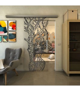 Glasschiebetür SLIM-LINE - Fineprint Model 105 Schwarz auf Klarglas