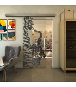 Glasschiebetür SLIM-LINE - Fineprint Model 106 Schwarz auf Klarglas