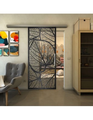 Glasschiebetür SLIM-LINE - Fineprint Model 107 Schwarz auf Klarglas