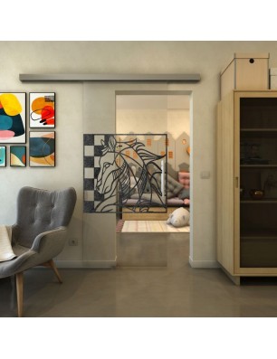 Glasschiebetür SLIM-LINE - Fineprint Model 137 Schwarz auf Klarglas