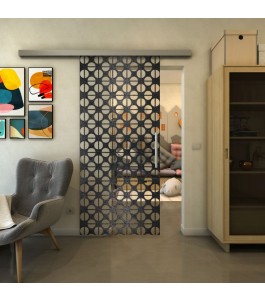 Glasschiebetür SLIM-LINE - Fineprint Model 142 Schwarz auf Klarglas