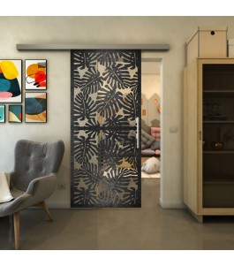 Glasschiebetür SLIM-LINE - Fineprint Model 158 Schwarz auf Klarglas