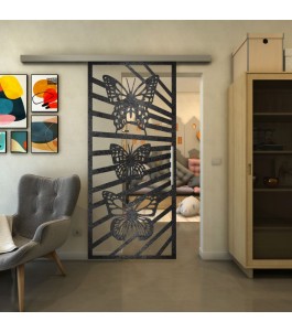 Glasschiebetür SLIM-LINE - Fineprint Model 176 Schwarz auf Klarglas