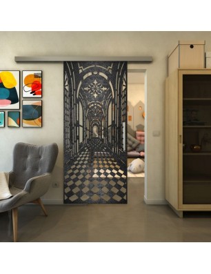 Glasschiebetür SLIM-LINE - Fineprint Model 181 Schwarz auf Klarglas